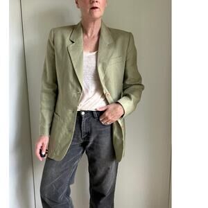 Womens Linen Blazer Size 6 Green Spring/Summer Minimalist Chic Staple closet